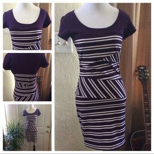 Deep purple white stripe dress